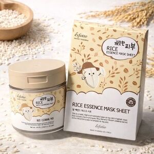Lot 2x Esfolio Rice Cleansing Pad + Rice Essence Mask Sheet Set K-Beauty Glow